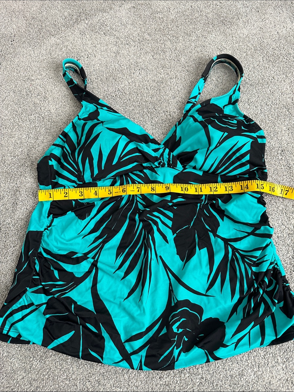 Turquoise & Black Tropical Tankini Top slimshaper size 16